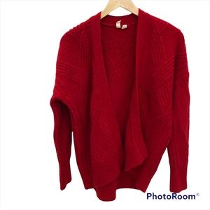 Anthropologie Moth Red Open Cardigan Sweater Chunky Knit Merino Wool Alpaca XS